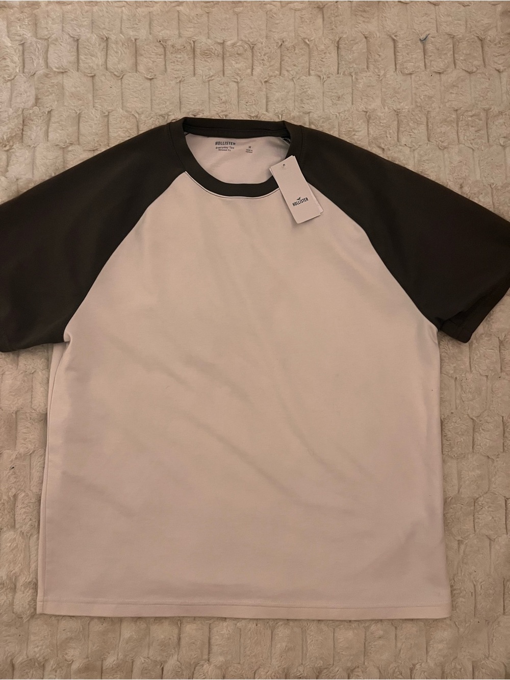 Hollister Men’s Two-Tone Raglan T-Shirt in White and brown